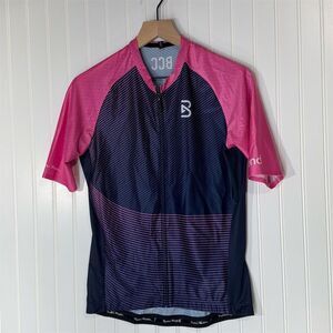 NWT Pedal Mafia Cycling Jersey M Pink Navy Striped Aero Short Sleeve BCC Blend